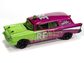 1:64 1957 Chevy Ambulance "Rat Fink" (Magenta Metallic/Bright Green w/Silver RF Graphics)