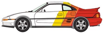 1:64 1991 Toyota MR2 (White w/Yellow/Orange/Red Graphics) 1:64 1991 Toyota MR2 (White w/Yellow/Orange/Red Graphics)