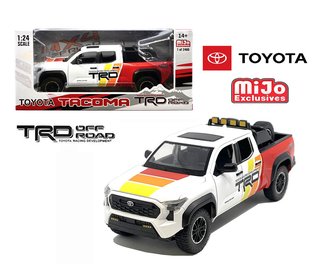 1:24 2024 Toyota Tacoma TRD Off-Road Custom w/Tire Rack (White w/Yellow/Orange/Red)