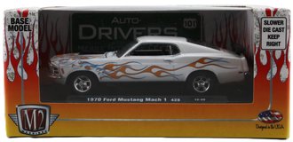 1:64 1970 Ford Mustang Mach 1 (White w/Orange Flames)