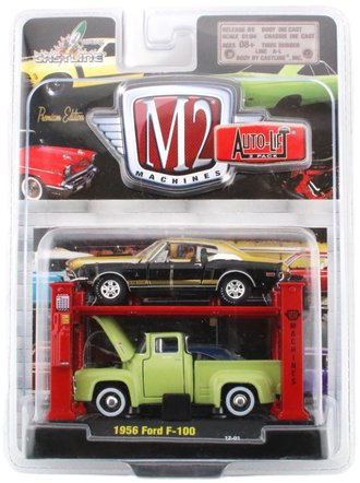 1:64 Auto-Lift 2-Pack - 1956 Ford F-100 & 1968 Mustang GT 500 (Black/Gold & Green)