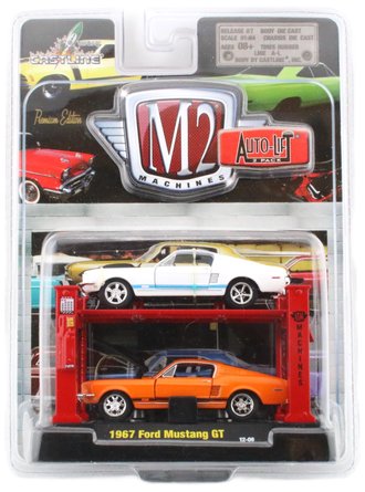 1:64 Auto-Lift 2-Pack - 1967 Ford Mustang GT (White & Orange)
