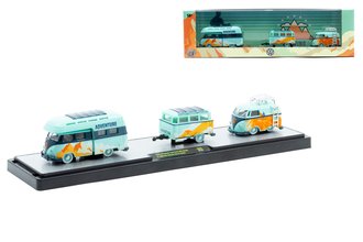 1:64 1959 VW Double Cab Truck USA Model w/1960 VW Delivery Van & Trailer