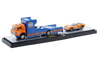 1:64 1970 Ford F-950 w/1966 Ford GT MK2 (Orange/Blue)