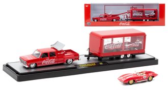 1:64 1973 Chevrolet Cheyenne Super w/1959 Corvette XP-86 in Enclosed Trailer "Coca-Cola"