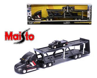 1:64 Mack Transporter Open Trailer w/1993 Chevrolet 454 SS Pickup (Black)