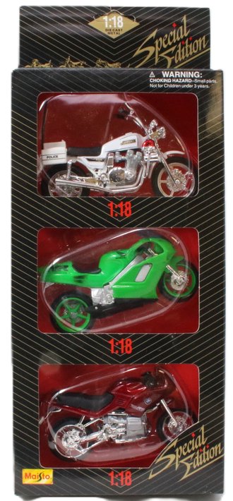 1:18 Special Edition Motorcycle Three Pack w/Suzuki GSX 750cc Police, Honda NR 750 & BMW R1100RS 