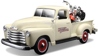1:25 Harley-Davidson 1950 Chevy 3100 Pickup w/2001 FLSTS Heritage Springer Motorcycle (Beige)
