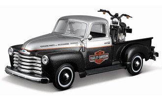 1:24 Harley-Davidson 1950 Chevy 3100 Pickup w/1948 Panhead Motorcycle (Black/Silver)