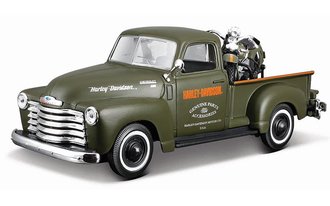 1:24 Harley-Davidson 1950 Chevy 3100 Pickup w/1936 El Knucklehead Motorcycle (Olive Drab)