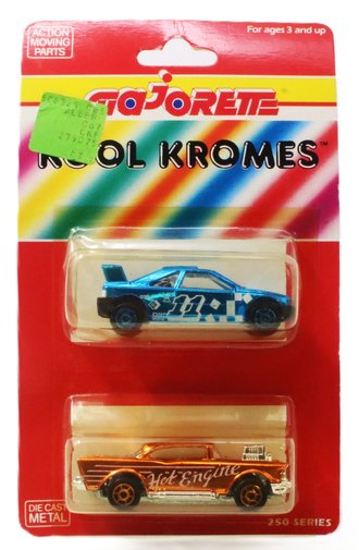 Kool Kromes - Peugeot 405 T16 (Blue) & 1957 Chevy Bel Air (Orange) ***Bad Blister Card*** Kool Kromes - Peugeot 405 T16 (Blue) & 1957 Chevy Bel Air (Orange) ***Bad Blister Card***
