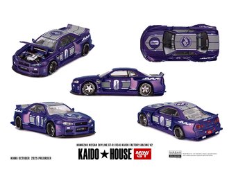 1:64 Nissan Skyline GT-R (R34) Kaido Factory Racing V2 (Midnight Purple) 1:64 Nissan Skyline GT-R (R34) Kaido Factory Racing V2 (Midnight Purple)
