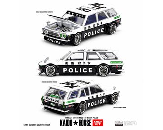 1:64 Datsun KAIDO 510 Wagon Police (Black/White Two-Tone)