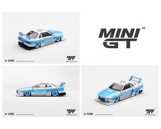 1:64 Nissan Skyline GT-R (R32) LBWK Kaido Works AMOCULTURE (White/Blue)
