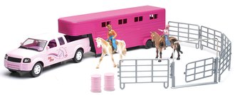 Pink Valley Ranch Pickup & Horse Trailer Set w/Horses, Riders & Fencing