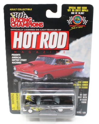 Hot Rod Magazine - Drag Racing Series - 1950 Chevy Impala (Black w/Flames) ***Card Crease***