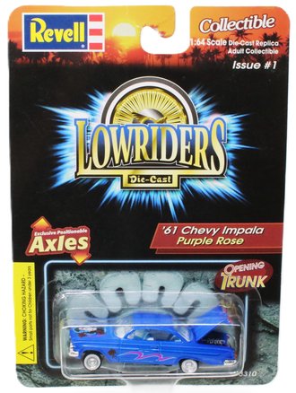 1:64 Lowriders - Positionable Axles - 1961 Chevy Impala "Purple Rose" (Blue w/Graphic)