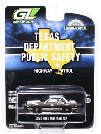 Super Chase 1:64 1982 Ford Mustang SSP "Texas Department of Public Safety" ***Graphite Chrome***