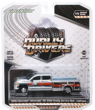 Super Chase 1:64 2016 Chevrolet Silverado 3500 HD Dually Service Bed "CalTrans" ***Silver Chrome***