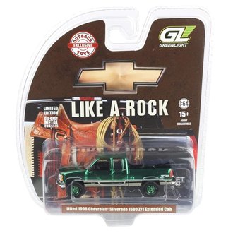 Super Chase 1:64 Lifted 1998 Chevy Silverado 1500 Extended Cab Pickup Truck ***Green Chrome***