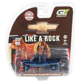 Super Chase 1:64 Lifted 1998 Chevy Silverado 1500 Extended Cab Pickup Truck ***Blue Chrome***