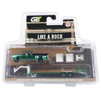 Super Chase 1:64 1998 Chevy Silverado 3500 Extended Cab w/Gooseneck Flatbed Trailer *Green Chrome* Super Chase 1:64 1998 Chevy Silverado 3500 Extended Cab w/Gooseneck Flatbed Trailer *Green Chrome*