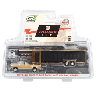 Super Chase 1:64 1993 1st Gen Dodge Ram W-350 Dually w/Gooseneck Livestock Trailer *Gold Chrome* Super Chase 1:64 1993 1st Gen Dodge Ram W-350 Dually w/Gooseneck Livestock Trailer *Gold Chrome*