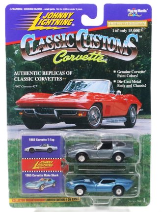 1:64 Classic Customs Corvette - 1982 Corvette T-Top & 1965 Corvette Mako Shark (Silver/Blue)