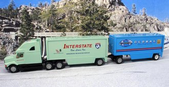 Ford AeroMax Louisville Sleeper w/Double Pup Skirted Trailers (2) "Interstate/Global Merger"