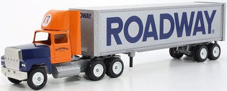 Ford 9000 Day Cab w/Van Trailer "Roadway" (Orange/Blue/Silver)