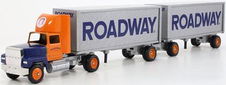 Ford 9000 Day Cab w/Double Pup Trailers (2) "Roadway" (Orange/Blue/Silver)