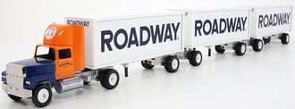 Ford 9000 Day Cab w/Triple Pup Trailers (3) "Roadway" (Orange/Blue/White)