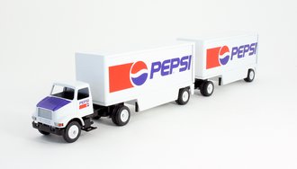 International 4100 Day Cab w/Double Pup Skirted Trailers (2) "Pepsi" International 4100 Day Cab w/Double Pup Skirted Trailers (2) "Pepsi"