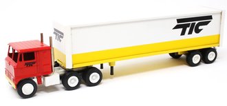 White 7000 COE Sleeper w/Van Trailer "TIC" (Red/White/Yellow)