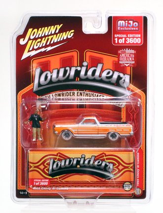 White Lightning 1:64 Lowriders 1965 Chevrolet El Camino w/American Diorama Figure White Lightning 1:64 Lowriders 1965 Chevrolet El Camino w/American Diorama Figure
