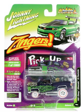 White Lightning 1:64 1981 Chevy Silverado 10 Fleet Side Pickup "Zinger" (Purple Metallic)