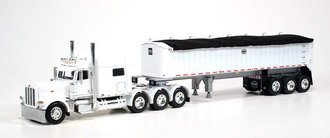 1:64 Peterbilt 389 70" Sleeper Tri-Axle w/MAC Coal Trailer (White) ***Loose Seat***