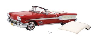 1:24 1958 Pontiac Bonneville Convertible (Red/Patina Ivory) *Paint Rash/Loose Rearview Mirror* 1:24 1958 Pontiac Bonneville Convertible (Red/Patina Ivory) *Paint Rash/Loose Rearview Mirror*