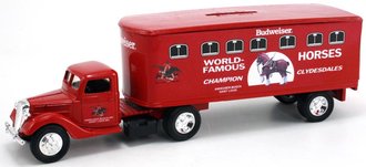 1:43 Anheuser-Busch 1941 Ford T/T (Bank) (Red ***Warped Roof on Trailer*** 1:43 Anheuser-Busch 1941 Ford T/T (Bank) (Red ***Warped Roof on Trailer***