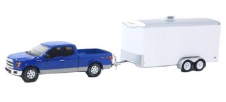 1:64 Hitch & Tow 2015 Ford F-150 Pickup w/Car Hauler (Blue/White) *** No Original Box ***