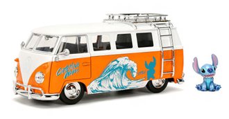 1:24 Lilo & Stitch - 1961 Volkswagen Bus "Catching Waves" (Orange/White) w/Stitch Figure ***Bad Box***