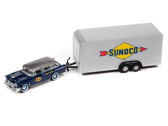 1:64 1955 Chevy Nomad w/Enclosed Trailer "Sunoco" (Blue/White) ***Bad Blister Card*** 1:64 1955 Chevy Nomad w/Enclosed Trailer "Sunoco" (Blue/White) ***Bad Blister Card***